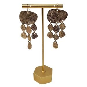 Fashion Jewelry Women Gold Tone Dangle Textured Chandelier Earring